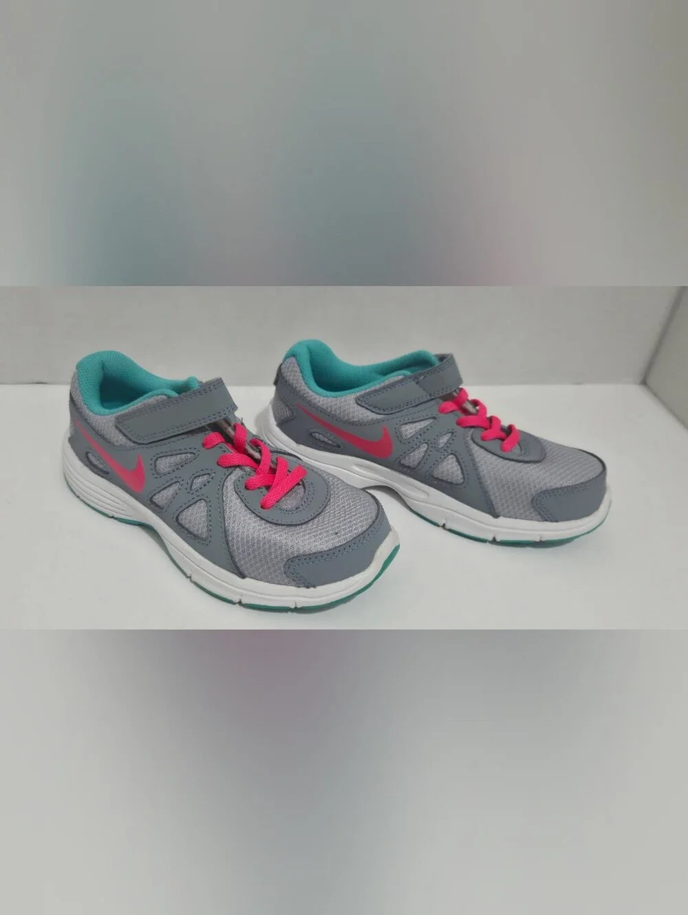 Nike Revolution 2 Kids Sneakers Gray Pink Teal Hook & Loop Strap US 13.5C